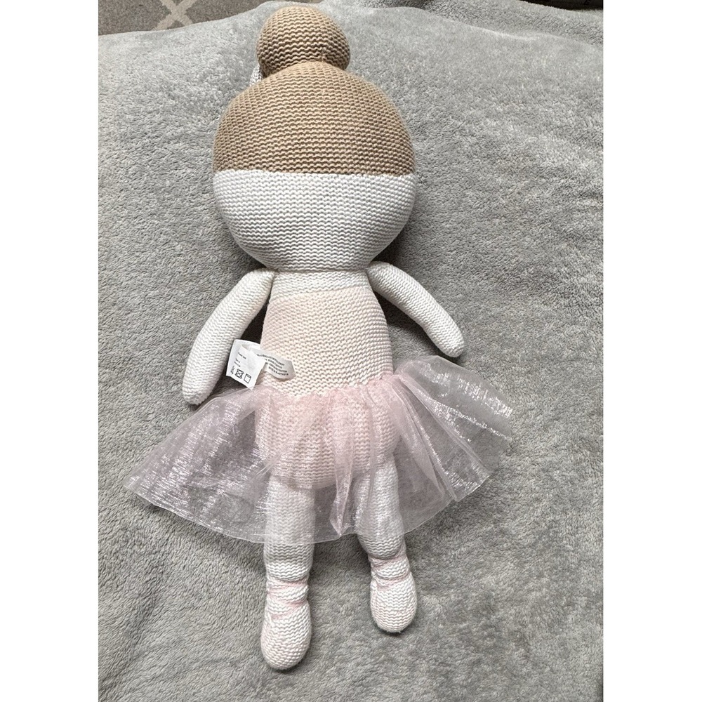 Living Textiles Emma Ballerina Doll 17" Knitted‎ Plush w/ Rattle Cotton Tutu Bow - Picture 5 of 9